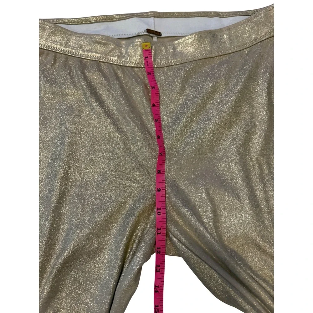 Free People Metallic Gold Skinny Pants High Rise Leggings Faux Suede Size 31